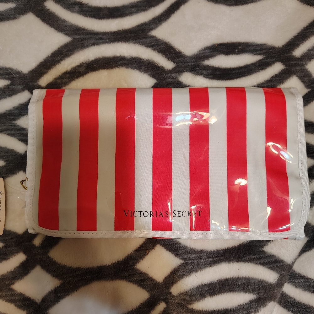 Victoria's Secret Pink & White Stripe Hanging Toiletry Cosmetic Pouch/Bag